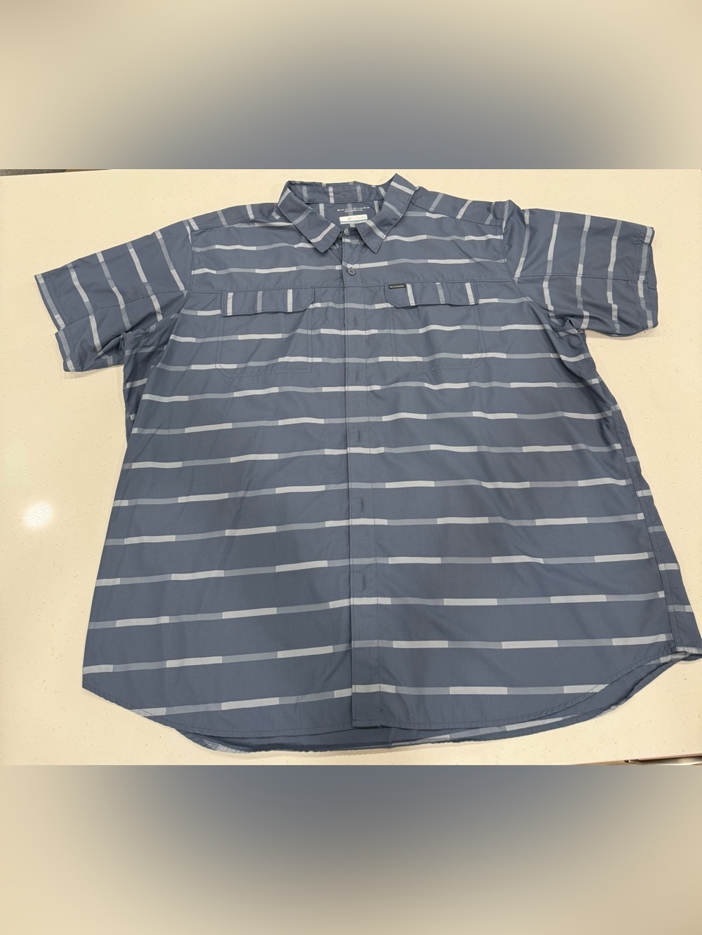 Columbia Blue Striped Lightweight button down short sleeve Shirt.
